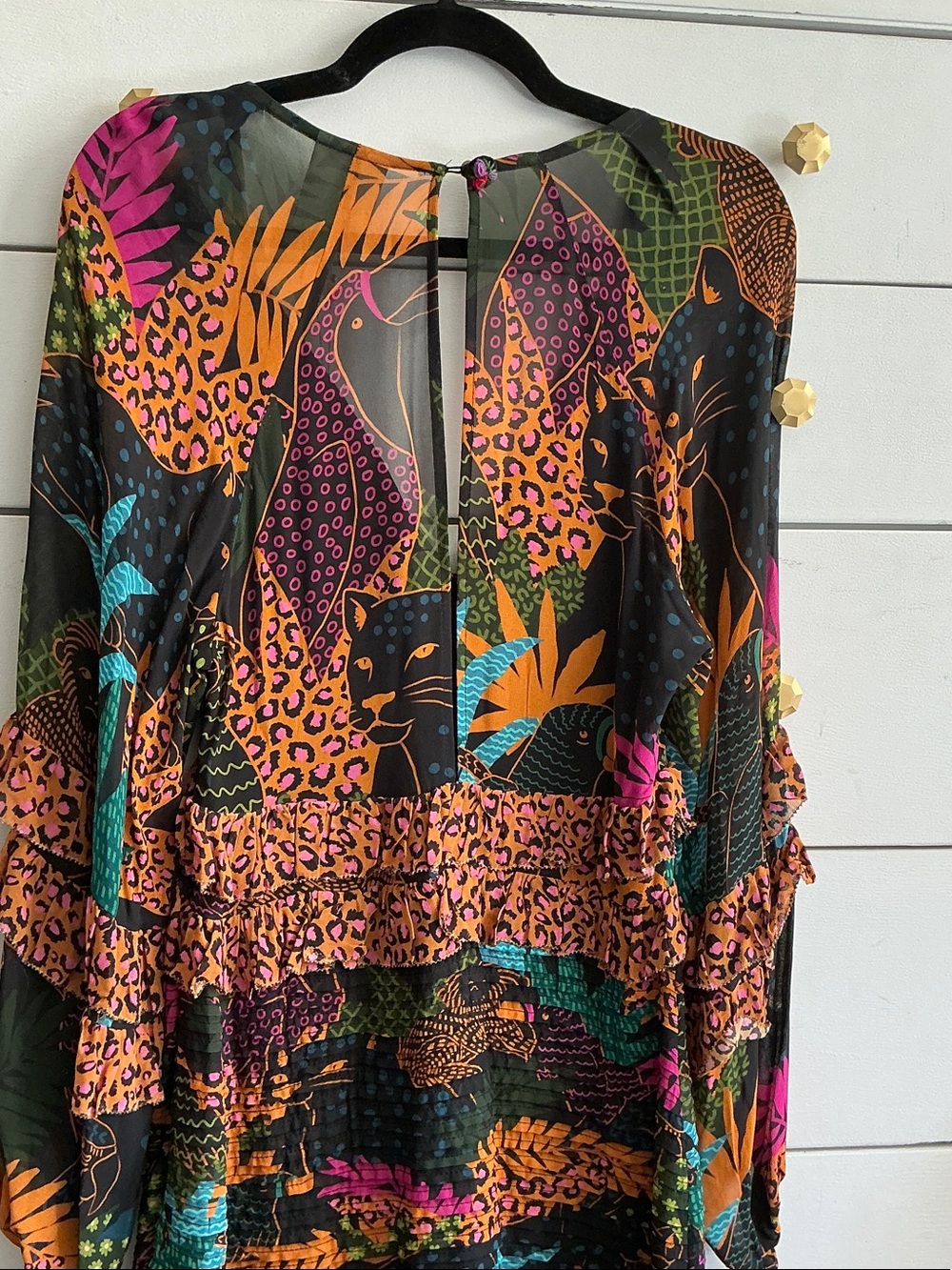 FARM Rio Multicolor Ruffled V-Neck Tunic with Black Base - Picture 5 of 7
